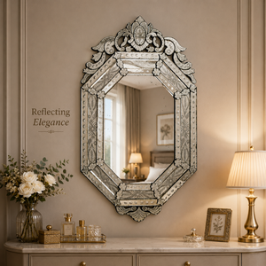 Luxury Octagonal Venetian Style Wall <b>Mirror</b> with Ornate Crown Top | Etched Glass Decorative <b>Mirror</b> for Bedroom Living Room - Product Image 4