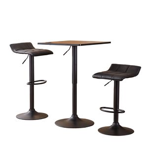 Belham <b>Adjustable</b> Height Metal Bar Table <b>Square</b> Top with Black Leg Base & 2 Swivel Bonded Leather Seats Black Furniture Set - Product Image 5