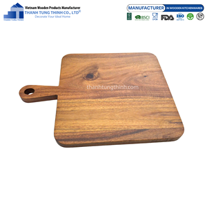 Planche à découper carrée en bois avec poignée, grain de bois naturel, planche à découper pour la cuisine, fabriquée au Vietnam - Product Image 5