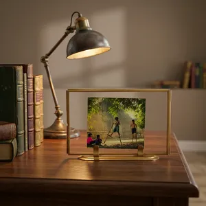 Artisan Design Brass/Glass Rectangle <b>Photo</b> <b>Frame</b> Horizontal Display Stand Desk Decor Tabletop Picture <b>Frame</b> - Product Image 4