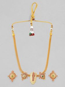 Juego de Joyería Étnica Chapada en Oro, Collar y Aretes con Piedras de Circonio, Diseño Geométrico para Mujer, Boda - Product Image 4