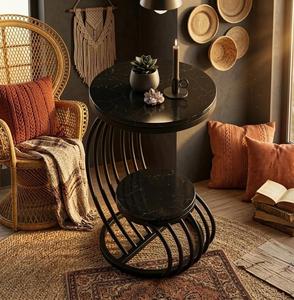 Modern Round Console <b>Table</b> with <b>Marble</b> <b>Top</b> and Metal Pedestal Base for Living Room Furniture - Product Image 6