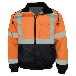 <b>Men's</b> High Visibility <b>Reflective</b> Work <b>Jacket</b> Orange Black Windproof Winter Insulated Polyester Zipper Front Pockets - Product Image 1