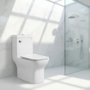 WC allongé deux pièces 7002B à double chasse, à sortie verticale, design vitreux. - Product Image 1