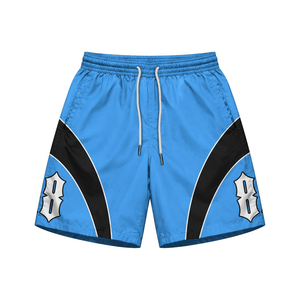 Shorts coupe-vent en nylon Taslon blanc marine 220 GSM, impression puff, logo personnalisé, cordon de serrage, fermetures éclair, pour homme - Product Image 4