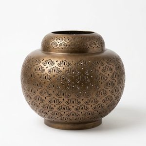 Handmade 26 cm Antique Bronze Aluminium <b>Large</b> <b>Lantern</b> Bowl Dense Lotus Piercing Deepmala Metal <b>Candle</b> Holders for Home Decor - Product Image 1
