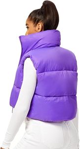 Chaleco Acolchado Morado para Mujer con Cuello Alto y Cierre de Cremallera, Sin Mangas, Color Sólido, Corto, Informal - Product Image 5