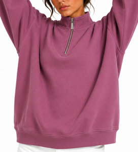 Sudaderas extragrandes de mujer con media cremallera, de manga larga, hombros caídos, de forro polar, tipo jersey, para invierno, premium - Product Image 4