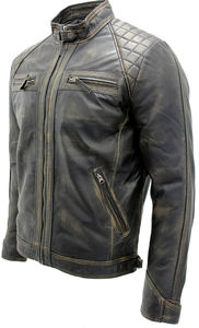 Brand New 2026 Men's Vintage Black Retro Casual Zipped 100% Leather Racing Quilted <b>Biker</b> <b>Jacket</b> Motorcycle <b>jacket</b> for men - Product Image 4