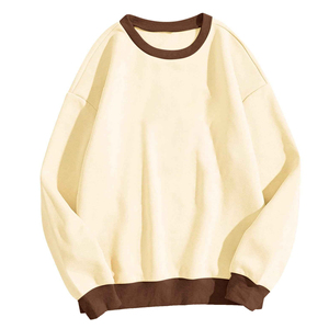 เสื้อสเวตเชิ้ตคอกลมทรงโอเวอร์ไซส์แบบยูนิเซ็กซ์ สีพื้น แต่งขอบสีครีม สไตล์ลำลอง สีน้ำตาลสำหรับฤดูใบไม้ร่วง - Product Image 4