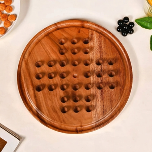Handcrafted Wooden Peg Solitaire Board Game With Black Marbles. Traditional European Brain Teaser <b>Puzzle</b> For Strategy Lovers - Product Image 4