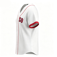 Maillot de baseball blanc à manches courtes avec logo brodé, bordure rouge, boutons sur le devant, unisexe, adulte, coupe classique