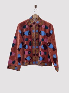 Chaqueta de Terciopelo Bordada a Mano con Cuello Mandarín, Manga Larga, Estampado Floral, Talla Grande, Abrigo de Otoño para Mujer - Product Image 1