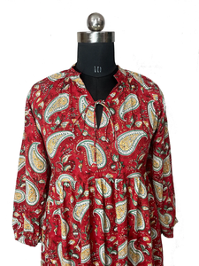 ชุดเดรสผ้าฝ้ายพิมพ์ลายบล็อกมือสำหรับผู้หญิง ฤดูใบไม้ร่วง/ฤดูร้อน ผ้าฝ้ายแท้ 100% ลายเรียบ ซักได้ เป็นมิตรต่อสิ่งแวดล้อม - Product Image 5