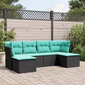 ชุดโซฟาลานบ้านหวายโพลีสีดำ 6 ชิ้นพร้อมชุดเบาะรองนั่งในสวน - Product Image 1