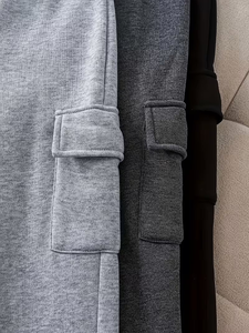 Boys' 3pcs Casual Solid Regular Drawstring Pocket Knitted Plus Size Eco-Friendly Windproof Cargo Pants Outing Long Trousers - Product Image 4