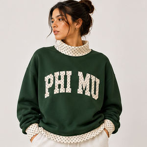 Phi Mu Heavyweight <b>Mock</b> <b>Neck</b> Crew <b>Neck</b> Sweatshirt Women Men Ladies Unisex University College Chenille Letter Tackle Twill Embroi - Product Image 2