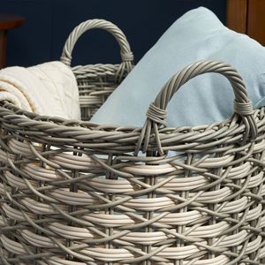 Zita 18 \ "X 18 \" X 19.6 \ "cesto multiuso in vimini tessuto resina bianco-grigio decorazione per la casa per asciugamano giocattoli manici - Product Image 6