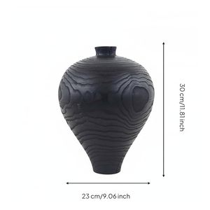 Carbonized Wood Grain Tabletop <b>Vase</b> Wabi-Sabi Style Retro Japandi Rustic Decorative Flower Vessel for Home Dining Room - Product Image 5