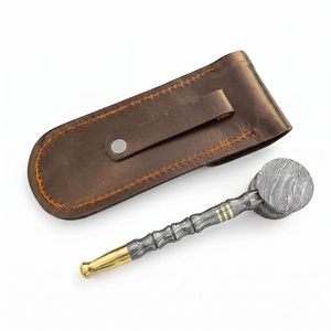 Jexmoo Pipa de Fumar Reutilizable de Acero de Damasco de Lujo Hecha a Mano con Funda de Cuero, Regalo para Papá, Esposo, Novio - Product Image 3