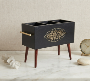 Modern Single Tier Black Color Painted Handmade Wholesale <b>Wooden</b> Kitchen Storage Basket Multifunctional Caddy for Home Use - Product Image 1