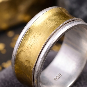 925 Sterling <b>Silver</b> Gold Plated Wide Band <b>Men</b>’s <b>Ring</b> Handmade Minimalist Statement <b>Ring</b> Fashion Jewelry Gift for Him - Product Image 2