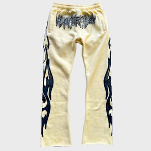 <b>Wholesale</b> Men Customized Letter Print Design <b>Flare</b> Pants Elastic Waist Wide Leg Summer Breathable Knitted Sportwear Baggy Pants - Product Image 2