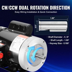 Motore AC Monofase 1HP 1725 Giri/min 115V/230V Telaio 56C Albero Scanalato da 5/8'' Rotazione CW/CCW per Compressori d'Aria - Product Image 3