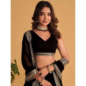 Atractivo negro bordado Georgette desgaste de fiesta Lehenga Choli - Product Image 2