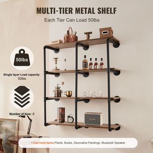 Mensola Galleggiante Industriale a 4 Livelli in Legno Rustico, Larghezza 11,8 Pollici, Supporto a Parete per Libreria, Set di 3 Connettori e Supporti per Mensole - Product Image 2