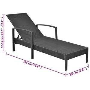 Chaise longue standard en rotin PE noir avec accoudoirs réglables, confortable pour l'extérieur - Product Image 6