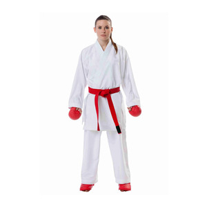 Five B Women Karate Gi Uniform Set White 100% Cotton <b>Red</b> Belt Durable Plain Dyed Regular Fit Martial Arts Wear Adult Size - Product Image 1