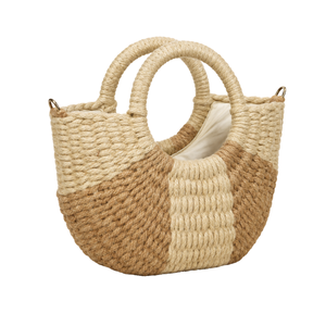 Sac fourre-tout mini demi-lune en corde de jute bicolore tressé à la main, style bohème, écologique, pour femme, plage, ou comme sac à bandoulière - Product Image 2