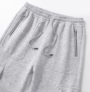 Men's Gray Corduroy Breathable Eco-Friendly Plus Size Cargo Casual Joggers Mid Waist Drawstring Loose Fit Pockets Autumn Wear - Product Image 5
