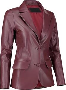 Chaquetas de Mujer al por Mayor de Alta Calidad, Blazer de Cuero Borgoña, Chaqueta Casual de Cuero Genuino OEM para Mujer, Mangas Largas, Logotipo Personalizado - Product Image 4