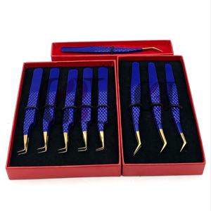 GETUP BROSONS IMPEX Nouveau style Pince à épiler pour extensions de cils en acier inoxydable, à pointe en fibre, style dauphin, 90 degrés, revêtement en poudre bleu foncé - Product Image 1