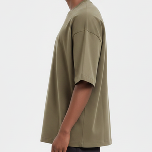 Premium Quality Olive Green Oversized Men's T-Shirt Short Sleeve 100% Cotton Jersey Casual Solid O-Neck Fit Drop Shoulder Tee - Product Image 2
