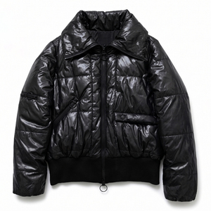 TASHU INTERNATIONAL – Blouson matelassé noir en similicuir PU pour femme, style Y2K, col rabattu, fermeture éclair, coupe courte, épais, hiver, manches bouffantes - Product Image 1