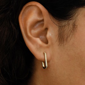 14k Gold Diamond Pave Hoop <b>Earrings</b> Enamel Bar Lever <b>Back</b> Colorful Natural Diamond Wedding Party Fine Jewelry Elegant Dainty - Product Image 1