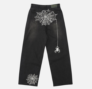 Jean baggy délavé vintage uni/à motifs pour homme, pantalon en denim large style streetwear Y2K, coupe régulière respirante décontractée pour femme, style hip-hop - Product Image 1