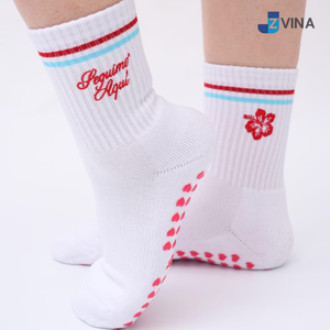 Chaussettes blanches personnalisées JZVINA avec motif floral Hibiscus rouge, antidérapantes, pour le Pilates, usage quotidien, style été - Product Image 2