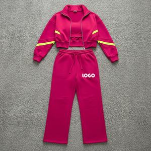 Women's Pink Tracksuit Full Sleeve Solid Color Sporty Style With Side Pockets Drawstring Closure Regular Fit Spring Wear - Product Image 1