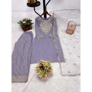 Designer Women's Party Wear <b>Suit</b> Set with Beautiful Lace Border - Product Image 4