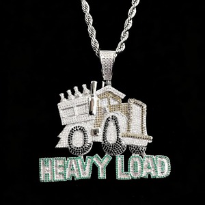 Pendentif Train à Charge Lourde en Moissanite Sertie, Argent 925 Plaqué Rhodium, Bijoux Hip Hop pour Hommes, Usage Quotidien - Product Image 1