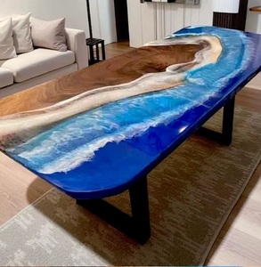 Table à manger en bois faite à la main au design moderne, élégant et luxueux, avec résine époxy, table rivière pour salon, salle à manger, hôtel - Product Image 2