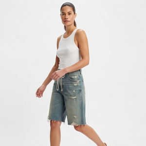 Women's <b>High</b> <b>Waist</b> Distressed Denim <b>Shorts</b> With Drawstring <b>High</b> Quality Streetwear Denim <b>Shorts</b> Ladies - Product Image 5