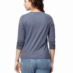 Camiseta de Mujer al por Mayor, Camiseta con Bloques de Color, Camiseta de Cuello Redondo, Camiseta de Manga Larga, Fabricante OEM, Camiseta de Color Sólido - Product Image 2