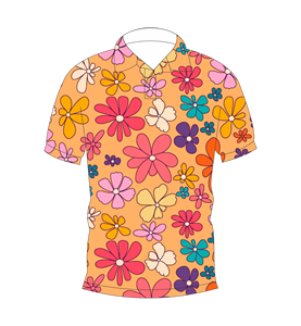 Camisa Polo para Hombre con Estampado Floral Multicolor Naranja, Manga Corta, Casual, para Verano, para Golf - Product Image 1