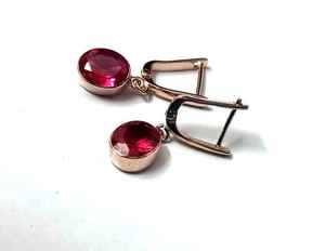 Pendientes de rubí en plata de ley 925 con baño de oro rosa de 14K, cierre de gancho, hechos a mano, joyería de piedras preciosas, regalo para mujer - Product Image 3