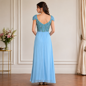 Vestido de Noche Largo de Lujo para Mujer, Color Azul Cielo, Bordado, Elegante, con Escote Corazón, Vestido Maxi para Fiesta, Diseño Premium para Invitadas de Boda - Product Image 3